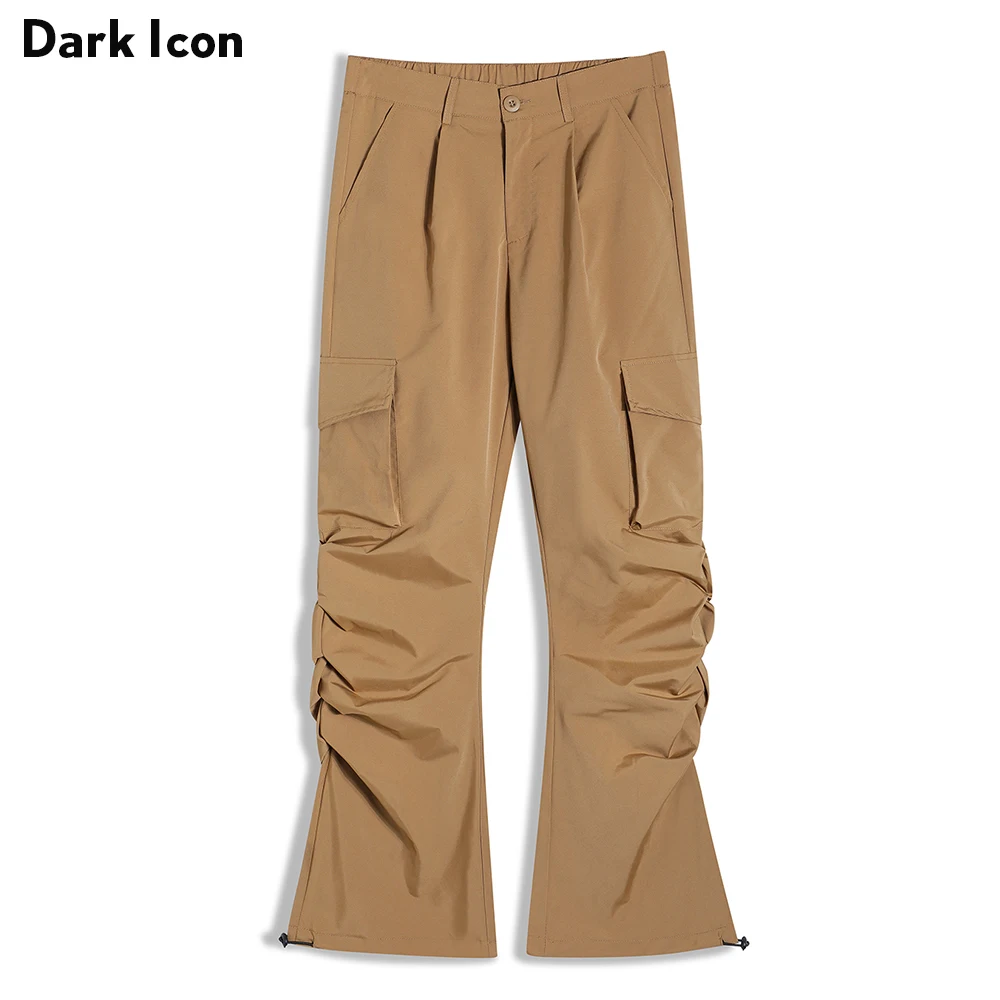 

Pleated Ribbon High Street Pants Men Plain Casual Men's Trousers Black Khaki