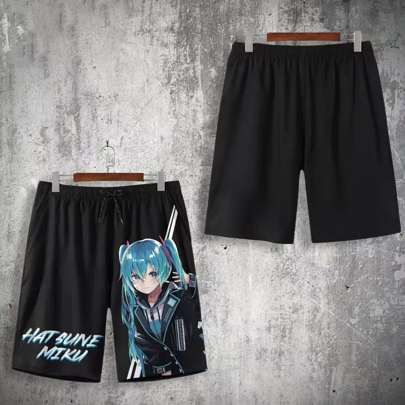 Фото Шорты Hatsune Miku, модные брендовые брюки с 3D принтом в стиле аниме «пять четвертей», большие пляжные брюки, удобные и дышащие №2