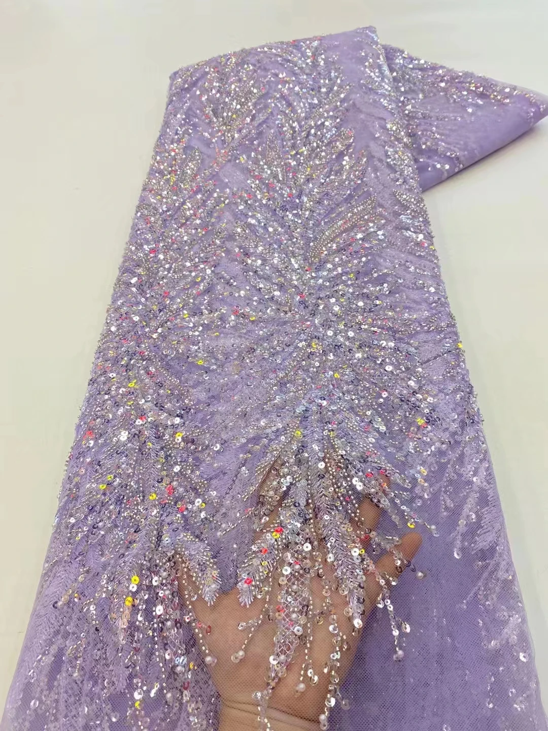 

Newest Luxury Elegant 2022 African Embroidery Bead Tube Lace Fabric Nigerian Sequins Lace Fabric For Wedding Party Dress