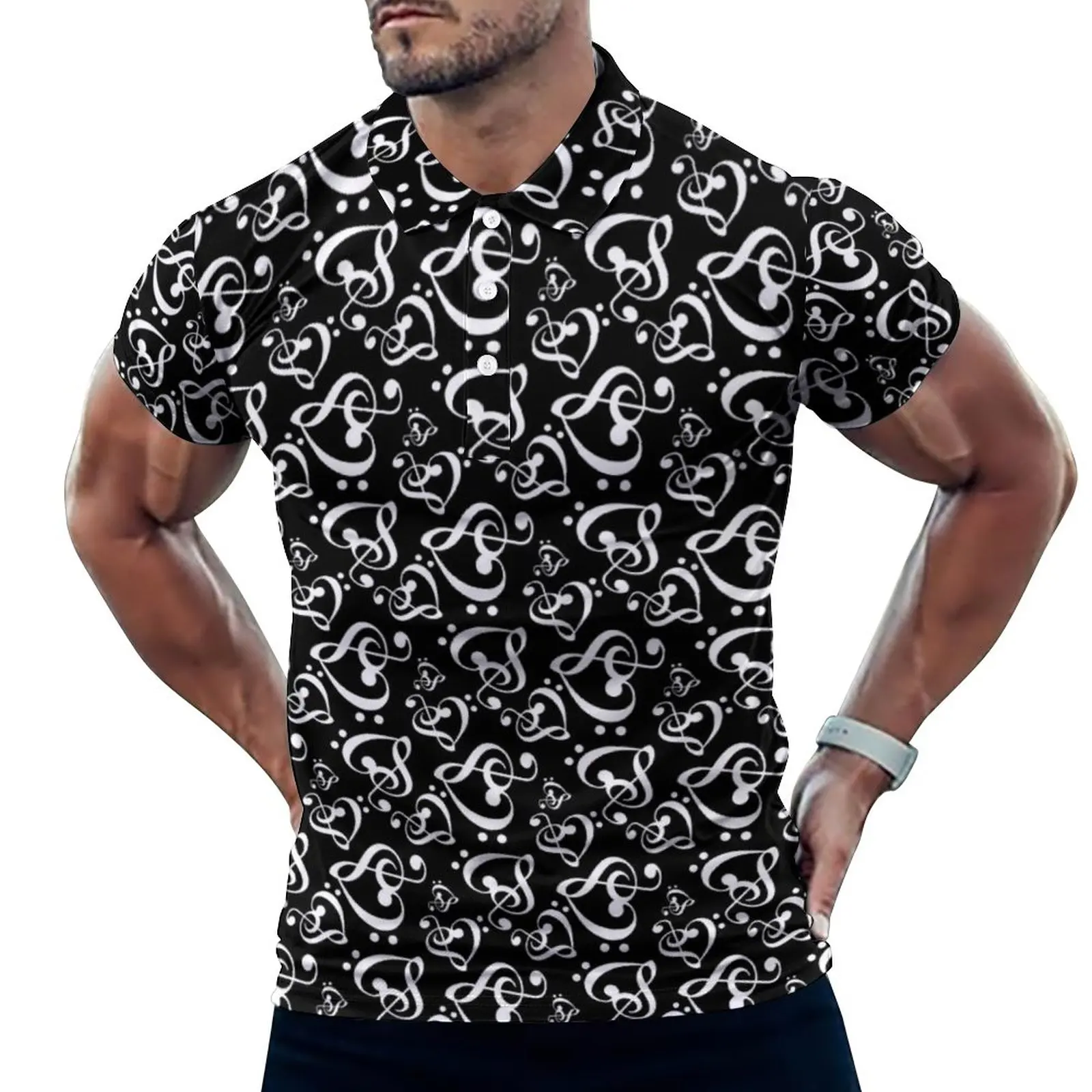 

Рубашка-поло мужская оверсайз с коротким рукавом и графическим принтом