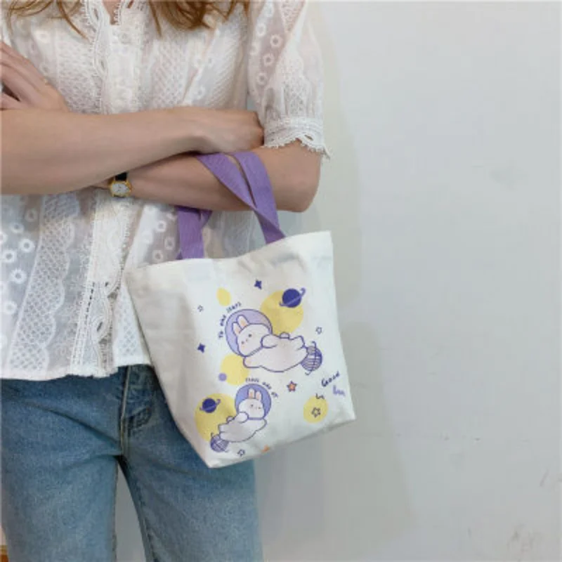 

Women's Canvas Handbag Small Fresh Leisure Shopping Bag Cute Cartoon Student Fashion Sweet Handbag Girl Mobile Bag