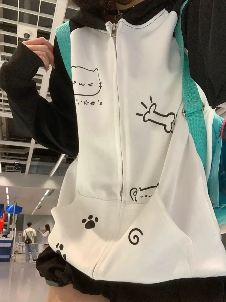 HOUZHOU Y2k Cuteore Sweet Hoodies Women Japanese Style Kawaii Harajuku Streetwear Patchwork Cartoon Print Sweatshirt Soft Girl