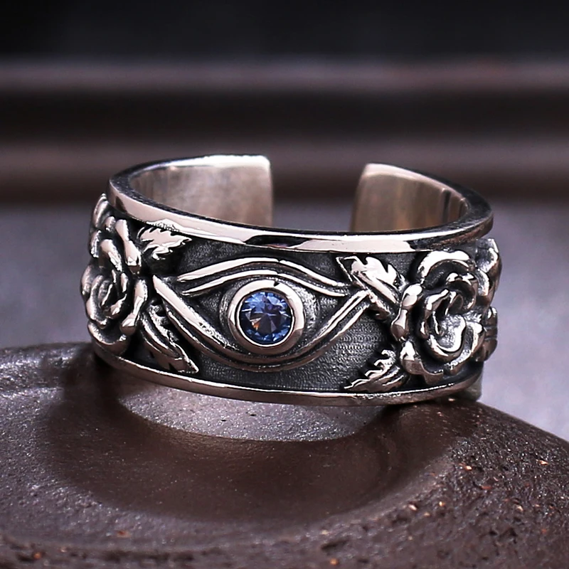 

New Eye of Horus Silver Ring Men's Opening Adjustable Personality Retro Eye of God Ring Fashionable Men's Hip Hop Jewelry