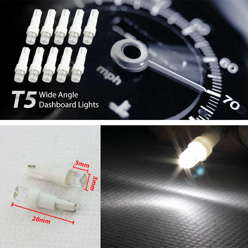 

10pcs White T5 37 58 70 73 Car Auto Dashboard Gauge LED Wedge Side Light Bulbs