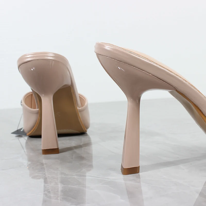 Modern Slippers 2023 Summer New PU Crystal Butterfliy-knot High Heel Shoes Stiletto Heel Outer Fashion Sexy Women Slippers