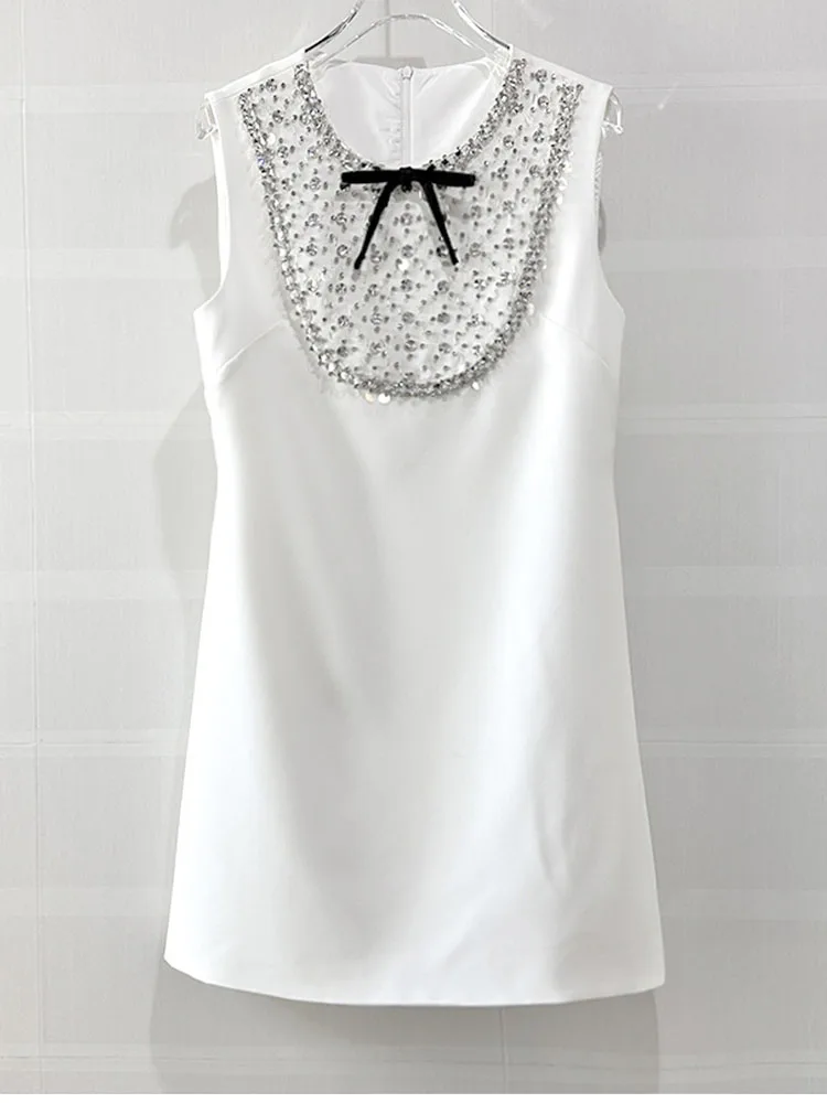 

HIGH STREET Newest 2023 Fashion Stylish Designer Women's Strass Diamonds Beaded Sleeveless Tank Dress