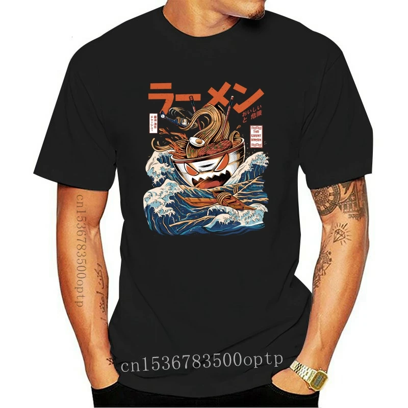 

Мужская одежда кавайная одежда Харадзюку японская футболка с рамен лапша канагава волнистая миска забавная повседневная одежда с коротким...
