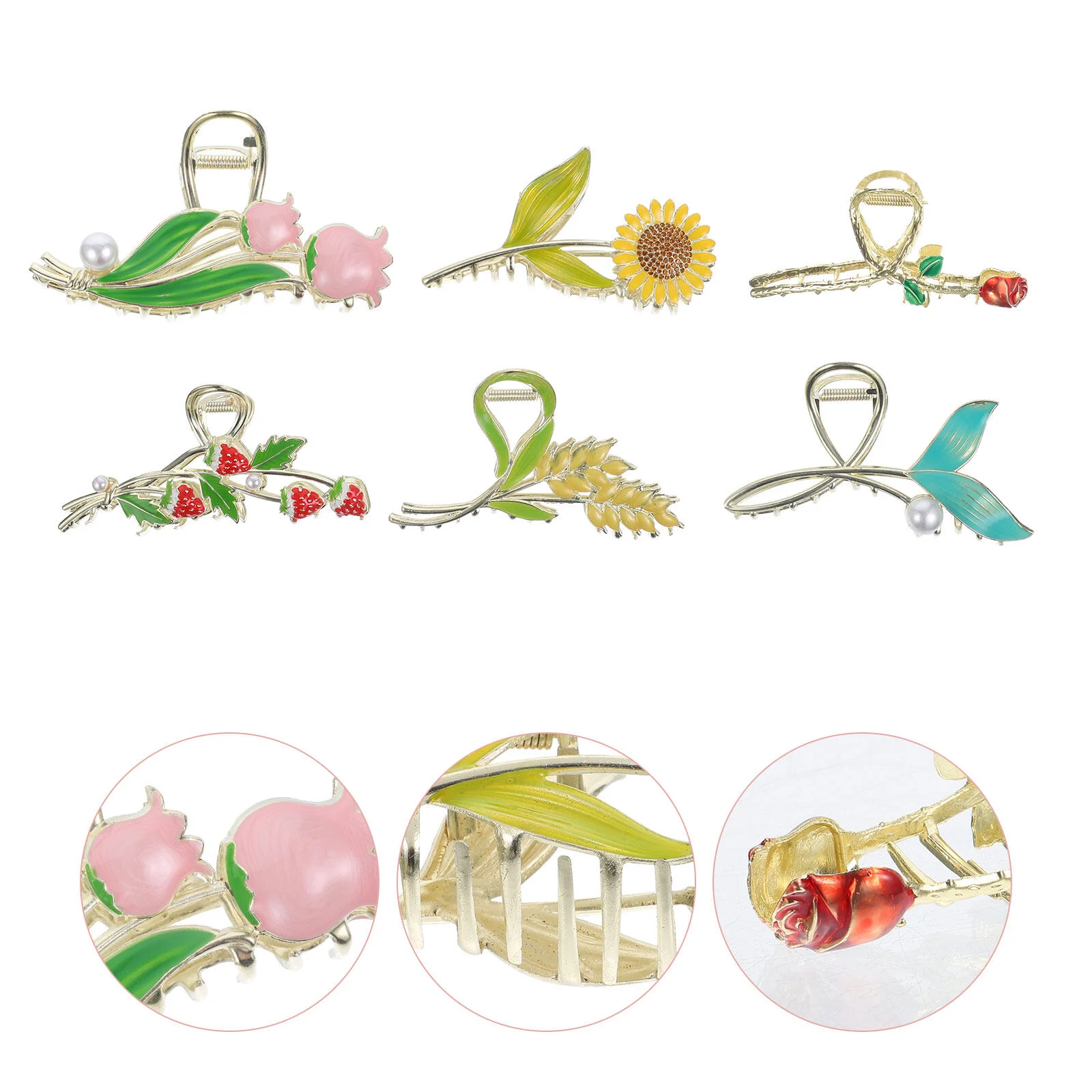 

Headgear Metal Claw Clips Fish Tail Flower Clips Floral Strawberry Thin Women Sunflower