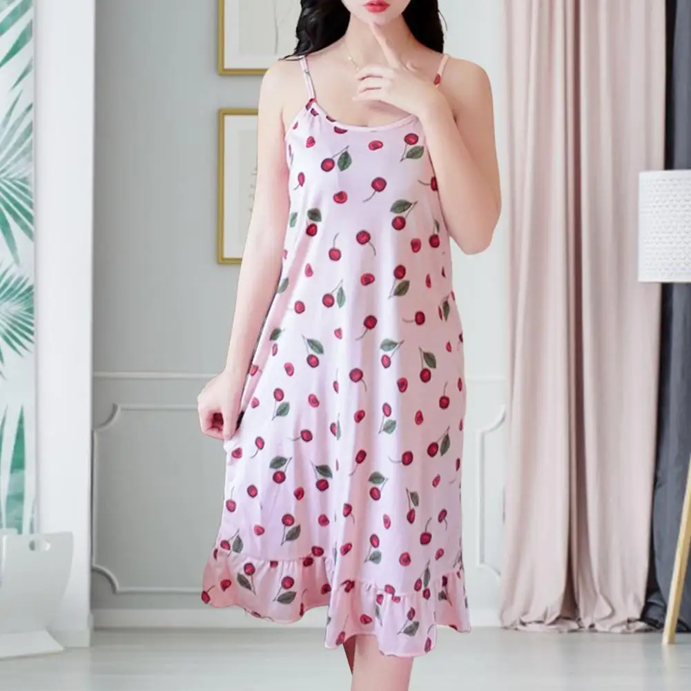 

Suspender Nightdress Stylish Skin-touching Sling Nightgown Cute Strawberry Pattern Sling Pajama Dress Female Clothing