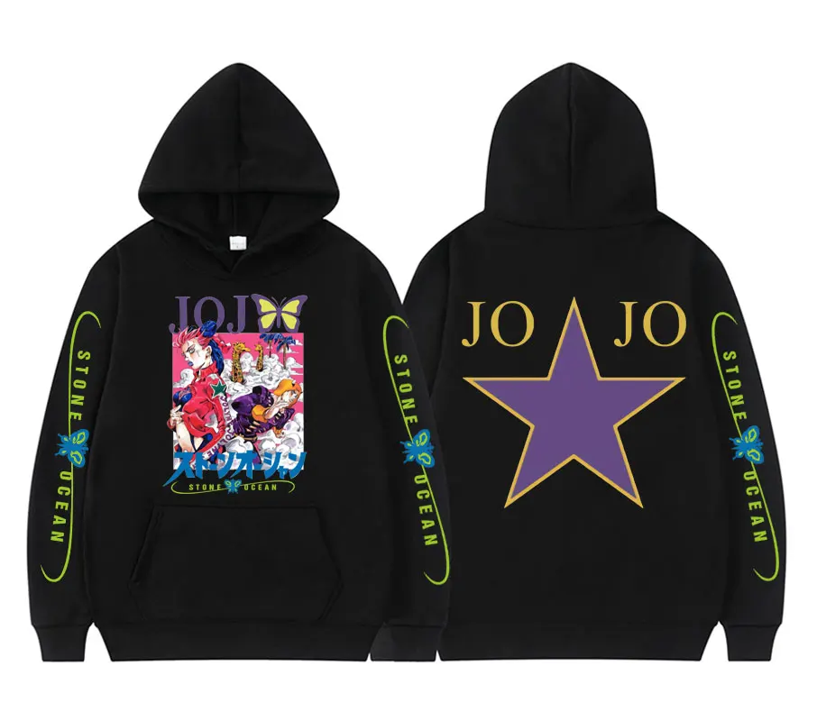 

Spring New Anime Jojo Bizarre Adventure Men Women Manga Stone Ocean Graphic Hoodie Unisex Black Quality Sweatshirt Streetwear