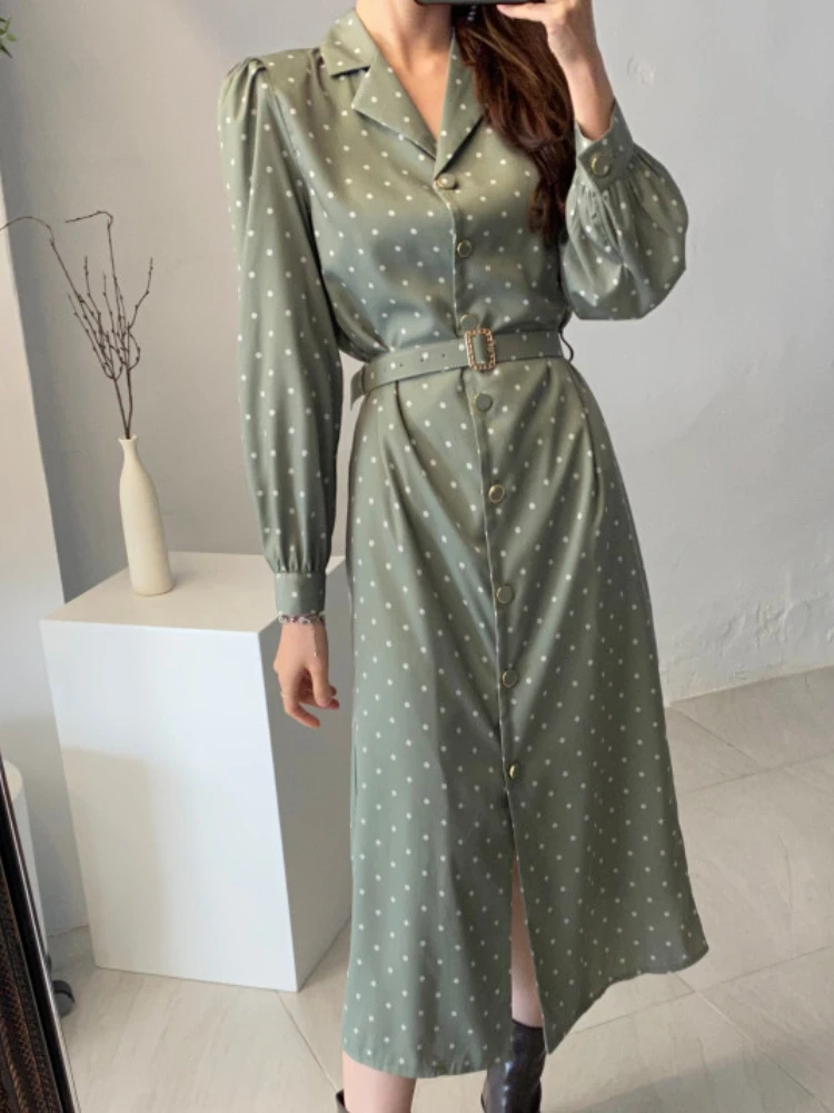 

Элегантное облегающее платье миди для женщин осень вечерние рубашки с узором в горошек; В винтажном стиле; Тонкое платье для выпускного чер...