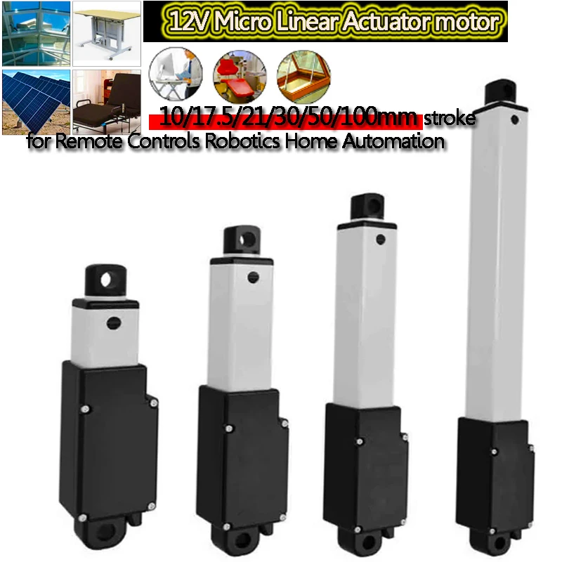12V Micro Linear Actuator motor Durable and Compact 10/17.5/21/30/50/100mm Stroke for Remote Controls Robotics Home Automation