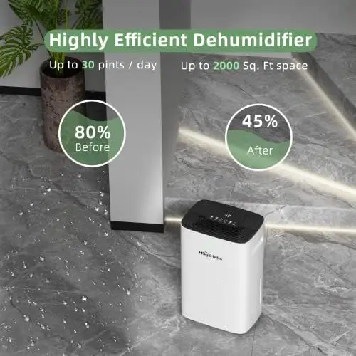 

30 Pint Dehumidifiers Up to 2000 Sq Ft for Continuous Dehumidify, Home Dehumidifier with Digital Control Panel and Drain Hose fo