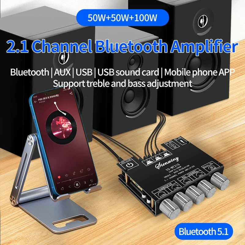 

YS-MT21S 2.1 Channel Bluetooth Audio Amplifier Board 50W+50W+100W Stereo BT5.1 AUX USB Subwoofer Audio Module DC12-24V