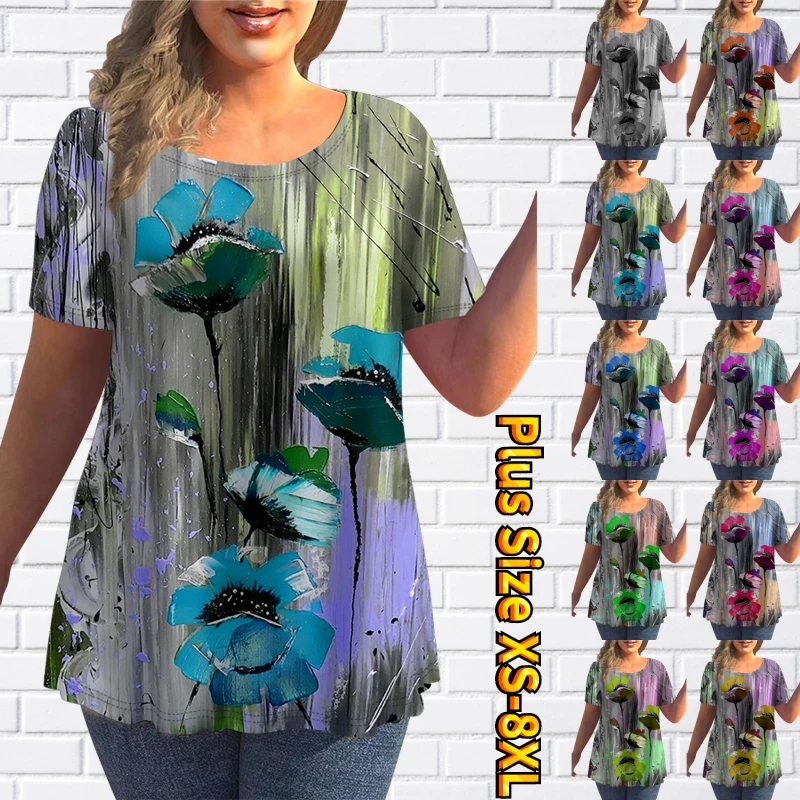 

2022 New Summer Women Retro Tops Loose Size Short Sleeve Daily Street Round Collar Temperament T Shirt Oversized Trend Pullover