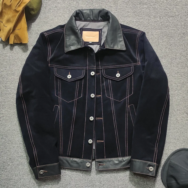 

Skin Genuine Sheep luxury real high quality Wholesales.cheap.2023 brand new.classic casual Denim style Suede jacket.fashion japa