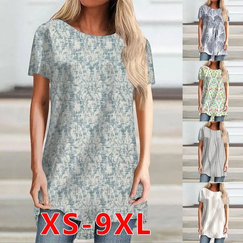 

Women 2022 Fashion 0-neck Floral Printed New Shirts Loose Casual Tops Plus Size T-shirts XS09XL