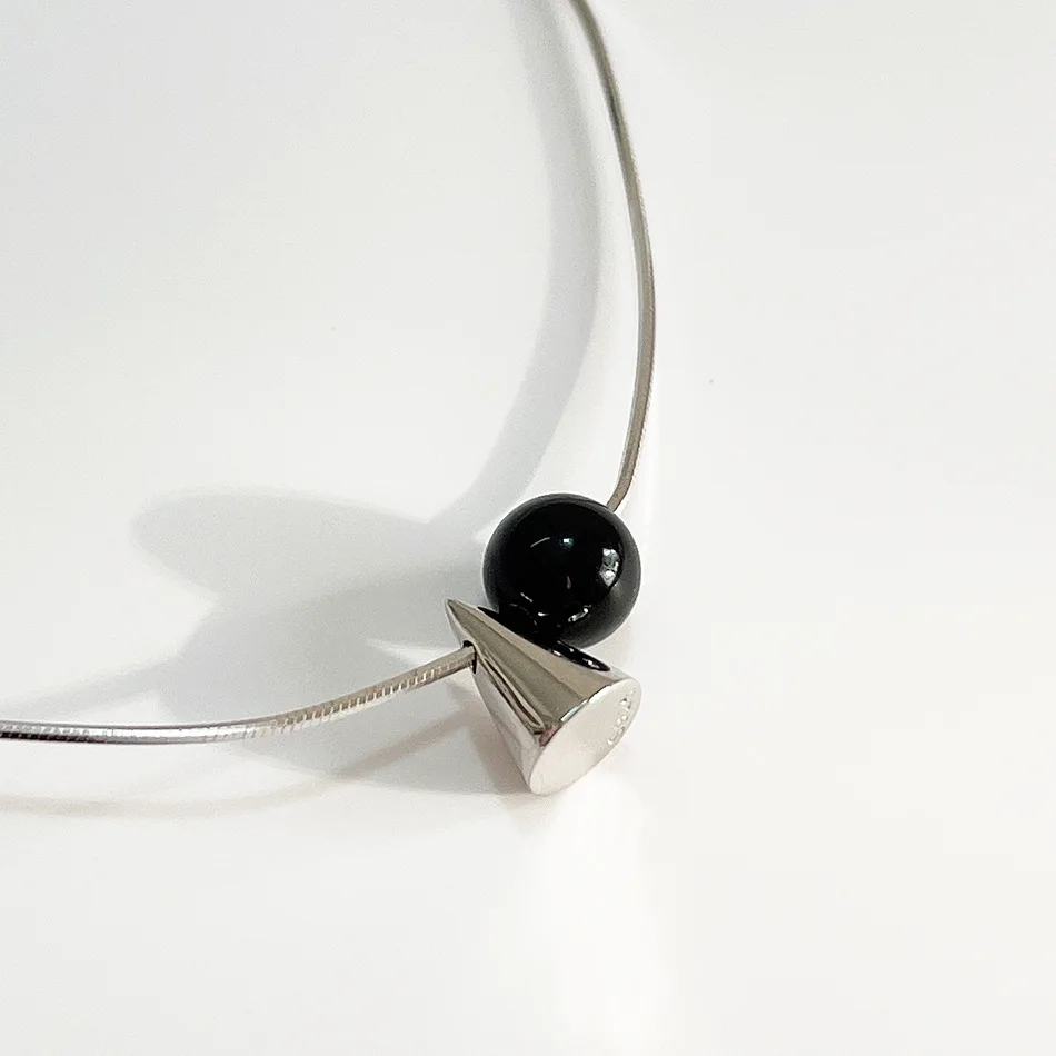 

Spanish 925 Sterling Silver Necklace Black Agate Sets of Chains