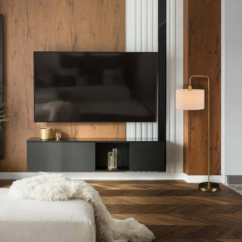 61000021 58-дюймовый торшер латунь белый льняной абажур поворотный переключатель