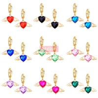 y2k aesthetic pink green crystal heart angel wing dangle earring for women girl teens korean fashion goth shiny earring 2022