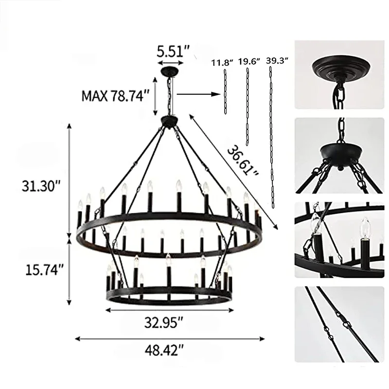 

Подвесная люстра CHYMUIO LIGHT, черная, ретро, с лампочками
