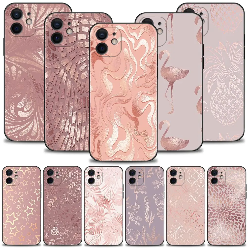 

Phone Case For iPhone 14 13 12 11 Pro Max XS Max XR X 8 7 6 6S Plus SE Soft Bumper Beauty Pink Gold Star Pattern Back Cover