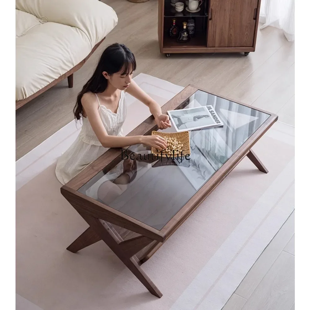 Североамериканский кофейный столик из черного орехового стекла чайный массива