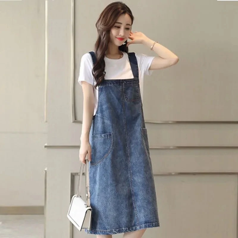 Женское джинсовое платье на бретельках Модный комплект из двух предметов в