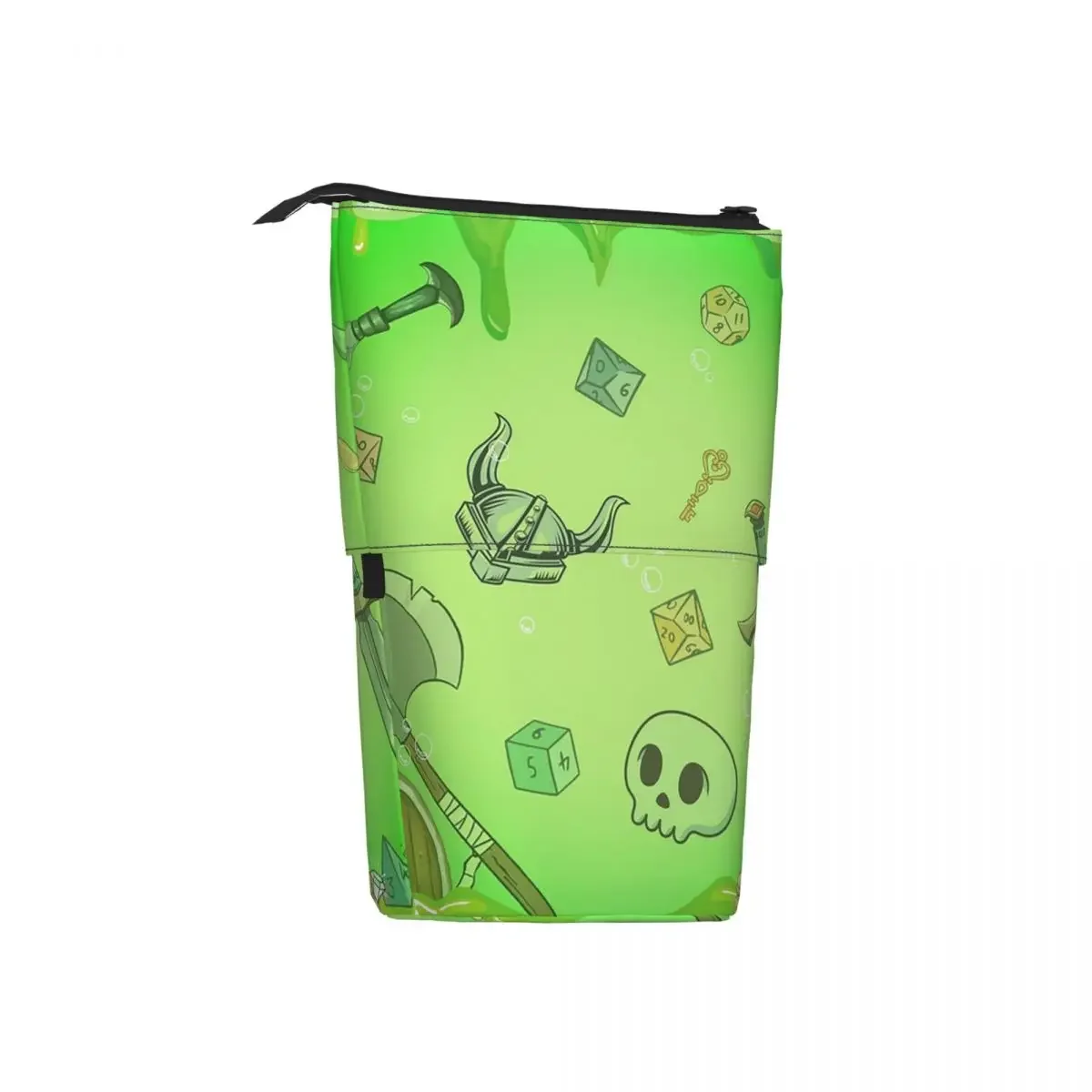 Фото Реверсивный пенал-косметичка GELATINOUS CUBE Green Ooze Dnd Monster с изображением D&D-кубиков, черепа, добычи, топора и меча №2