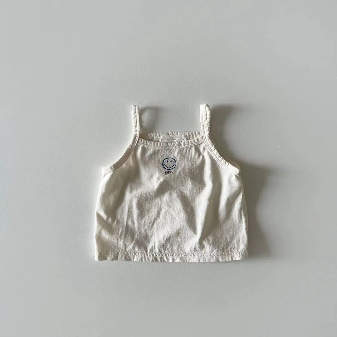 

2022 Summer Baby Girl Fashion Smiley Sexy Sling Vest Infant T-shirt Toddler Boy Thin Comfortable Cool Cotton Sleeveless Tshirt