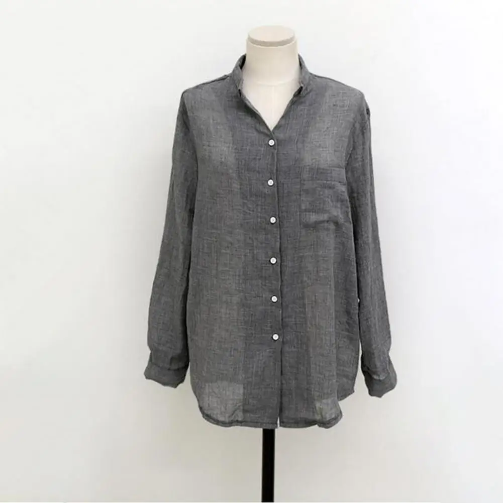 

Loose Fit Office Shirt Loose Fit Women's Lapel Long Sleeve Shirt Single-breasted Patch Pocket Casual Workwear for A Stylish