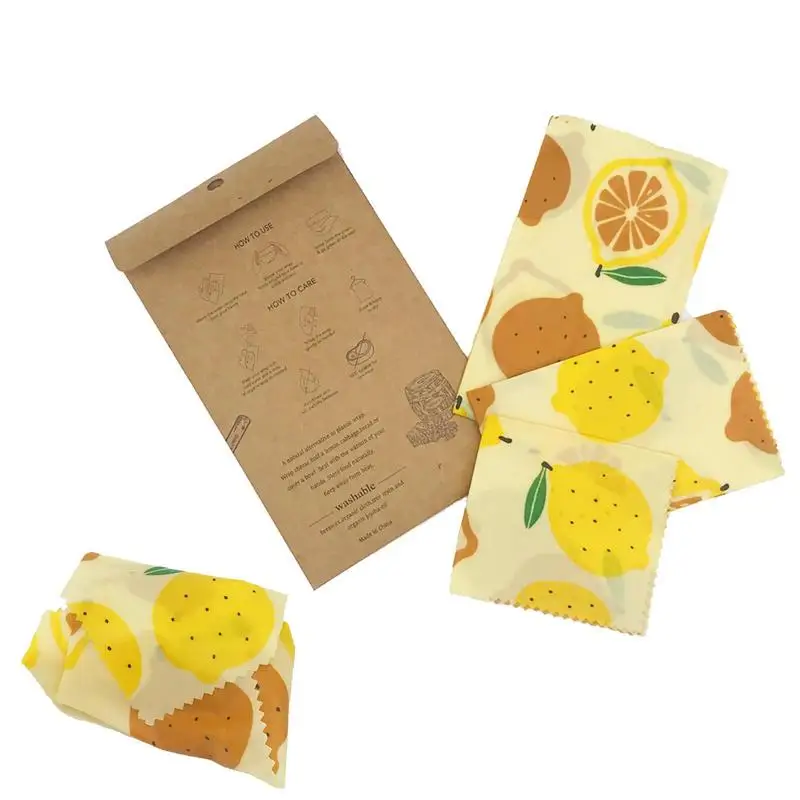 

Beeswax Food Wraps Bread Wrap Reusable Sets 3Pcs Watercolor Fruit Pattern Zero Waste Packing Bag For Sandwich Bread