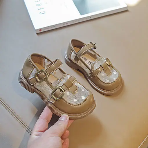 

Kids Shoes for Girl Mesh Leather Shoes 2022 Spring and Summer New Korean Fashion Princess Shoes Soft Bottom Breathable Shoes