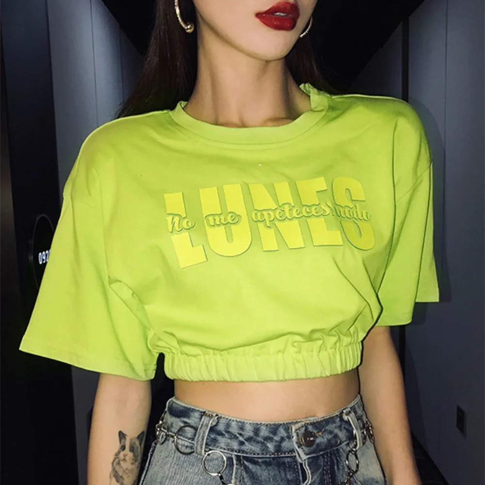 

New Summer Harajuku Short Sleeve Letter Printed Women Cotton T Shirt Y2K Street Style Crop Top Sexy Korean Fashion O-Neck Tees