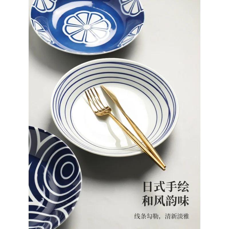 

Ink Japanese Ceramic Plate High-Grade Tableware Set Dish Household Deep Plates Creative Dinner Plate Meal Saucer
