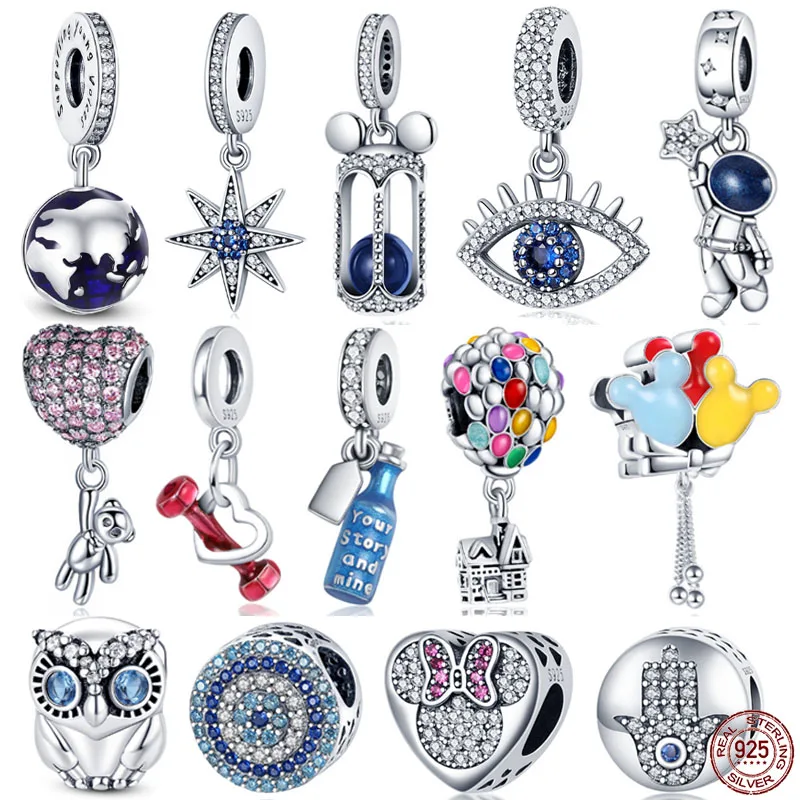 

Подвеска из стерлингового серебра 925 пробы, красочный кулон в виде воздушного шара, дома и глобуса, подходит для оригинального браслета pandora,...