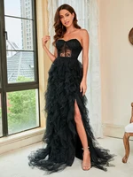 2022 new arrival fashion round neck sexy net yarn slim fit elegant gown long sleeved temperament lace ladies party evening dress