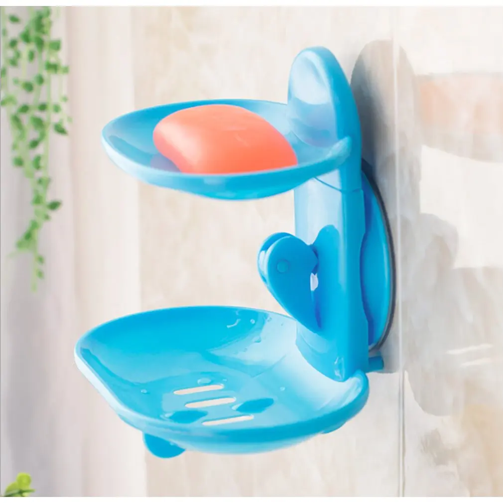 

NEW Double Layers Home Bathroom Soap Dishes Holder Rack Strong Suction Cup Type Soap Basket Tray Organizer