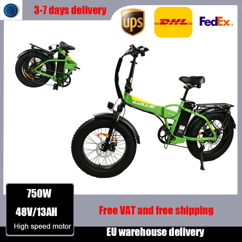

EU Stock Ebike 750W motor snow electric bicycle 48V13AH lithium battery electric bike 20 inch 4.0 fat tire folding electric bike