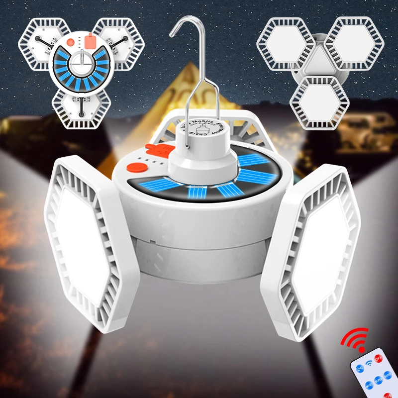 

USB Solar Camping Light with Remote Control Hanging Waterproof Tent Light Outdoor Lamp for Camping Hiking Cellphone Emergency