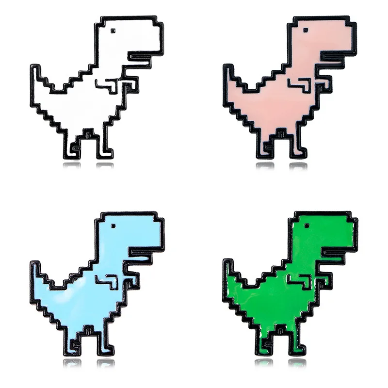 Милая зеленая металлическая брошь динозавр Геометрическая Ретро Пиксельная мультяшная тираннозавр Животное Лацкан фотоэлемент ювелирные изделия