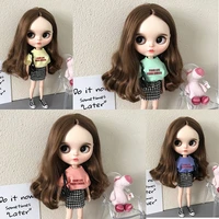 handmade fashion blythe doll clothes suit short sleeve t shirt plaid skirt casual outfit for barbie blyth licca pullip doll gift