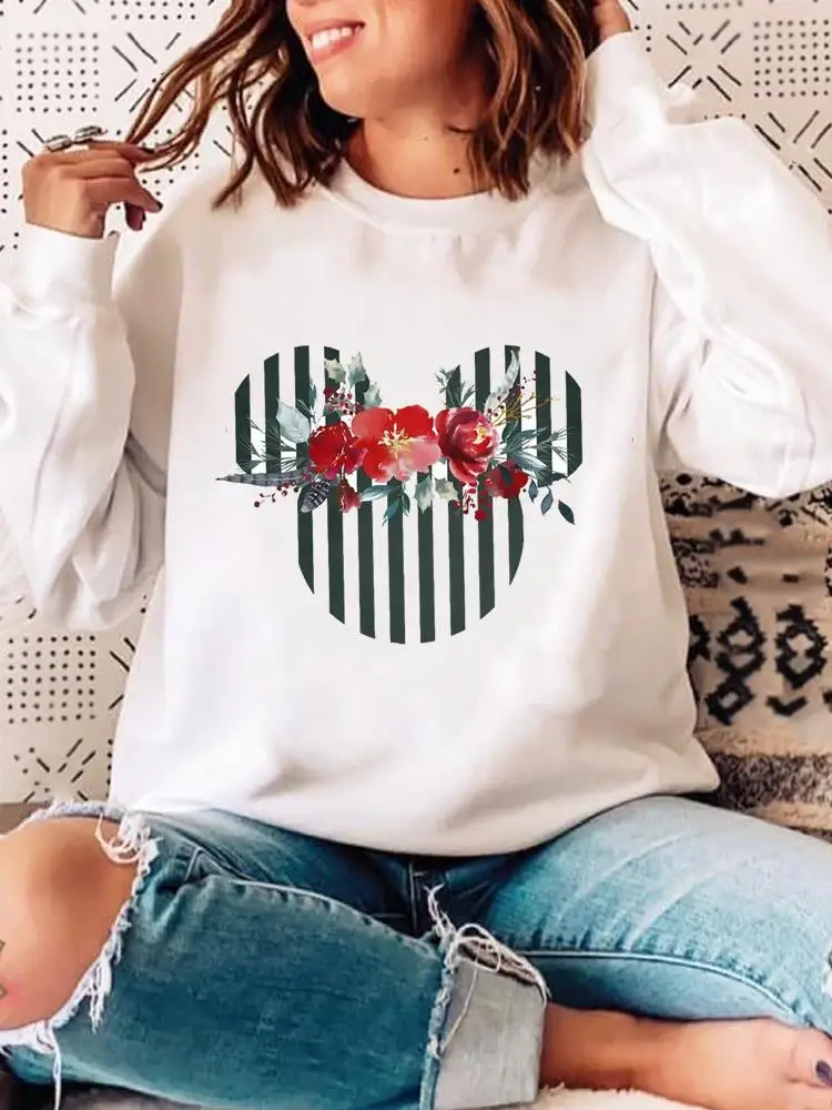 

Пуловер женский с принтом «мышь», модный праздничный Повседневный свитшот с графическим принтом в полоску, в стиле 90-х, осень-весна