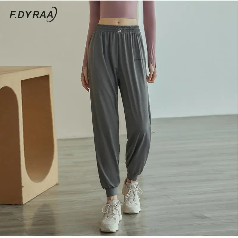 

Женские спортивные штаны F.DYRAA с эластичной высокой талией, Свободные повседневные штаны для бега, спортивные штаны с принтом букв, Женская С...