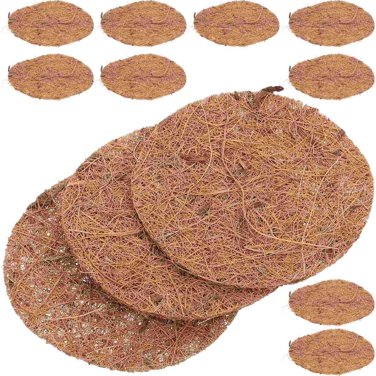 

12 Pcs Coconut Palm Mat Fiber Replacements Fibre Flowerpot Liners Round Basket Coconuts Hanging Bottom Net
