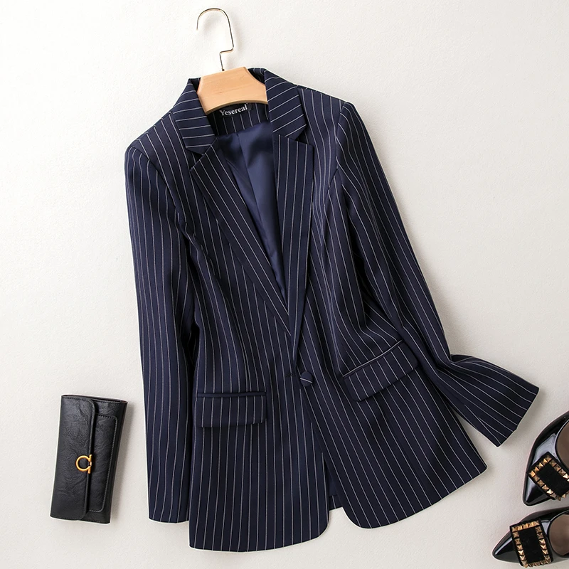 

Nice New 7XL Womens Coat Business Suits Spring Autumn Stripe Women Blazers Jackets Slim long-sleeve Blazer Women Suit