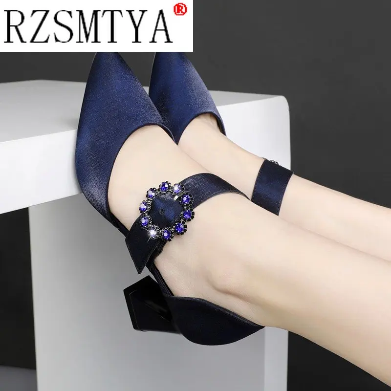 Мюли женские на квадратном каблуке туфли с ремешком пятке кристаллами роскошные