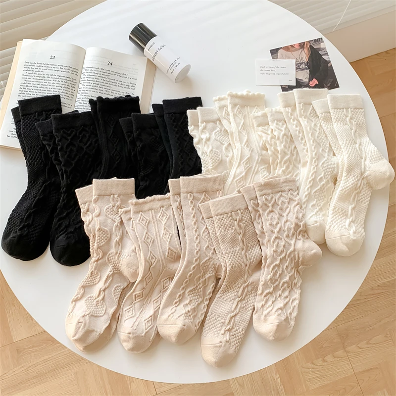 

Женские носки, Новые осенне-зимние теплые элегантные носки в Корейском стиле с цветами для девочек, однотонные Модные Простые кавайные повс...