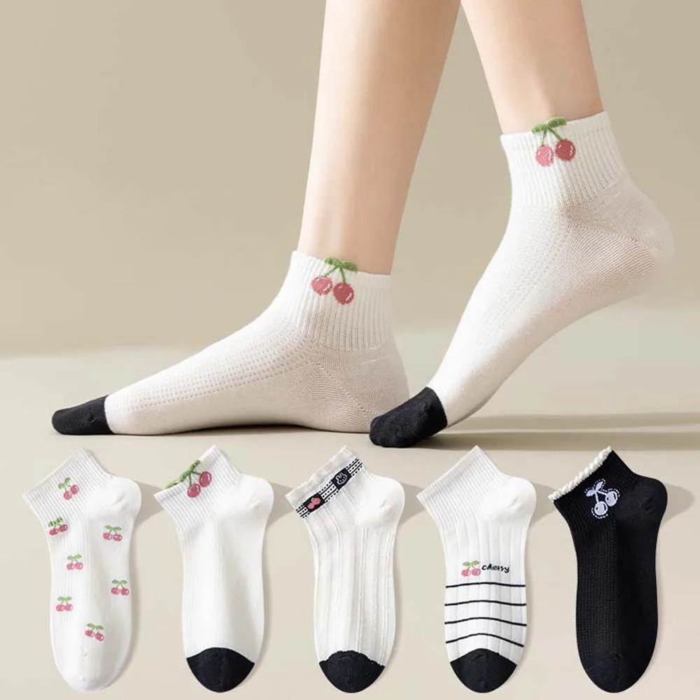 Женские Чулочные изделия хлопковые короткие носки с принтом вишни поглощающие
