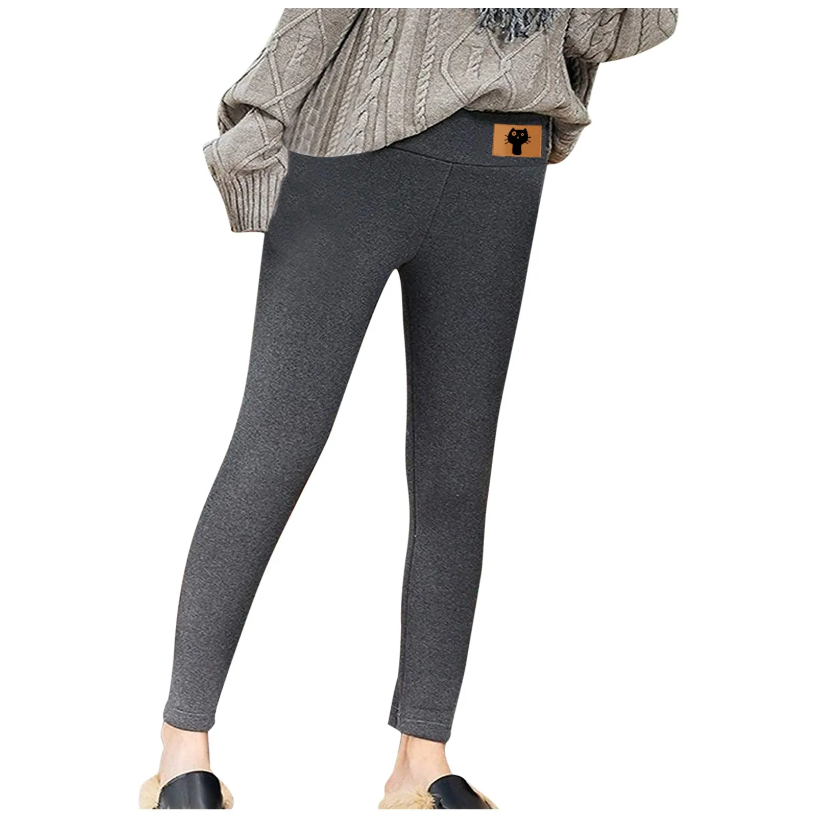 

Women's Autumn Winter Elastic Trousers Solid Color Workout Home Warm Elastic Waist Plush Warm Thick trouser pants Casual